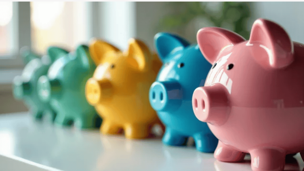 different color piggy banks